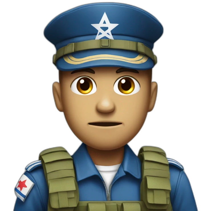 An angry soldier with an Israeli flag on his shoulder emoji