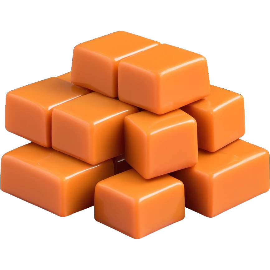 a small pile of square caramels, glossy and slightly melting, on a transparent background emoji