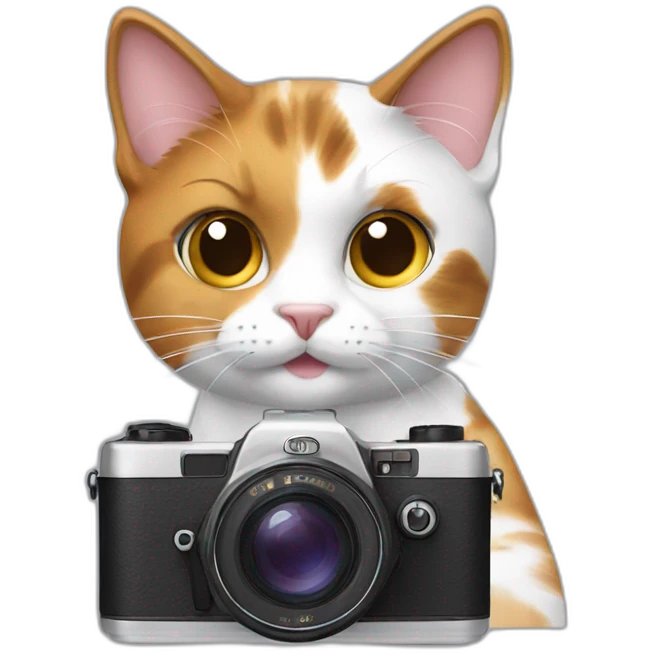 calico cat taking a picure using film camera emoji
