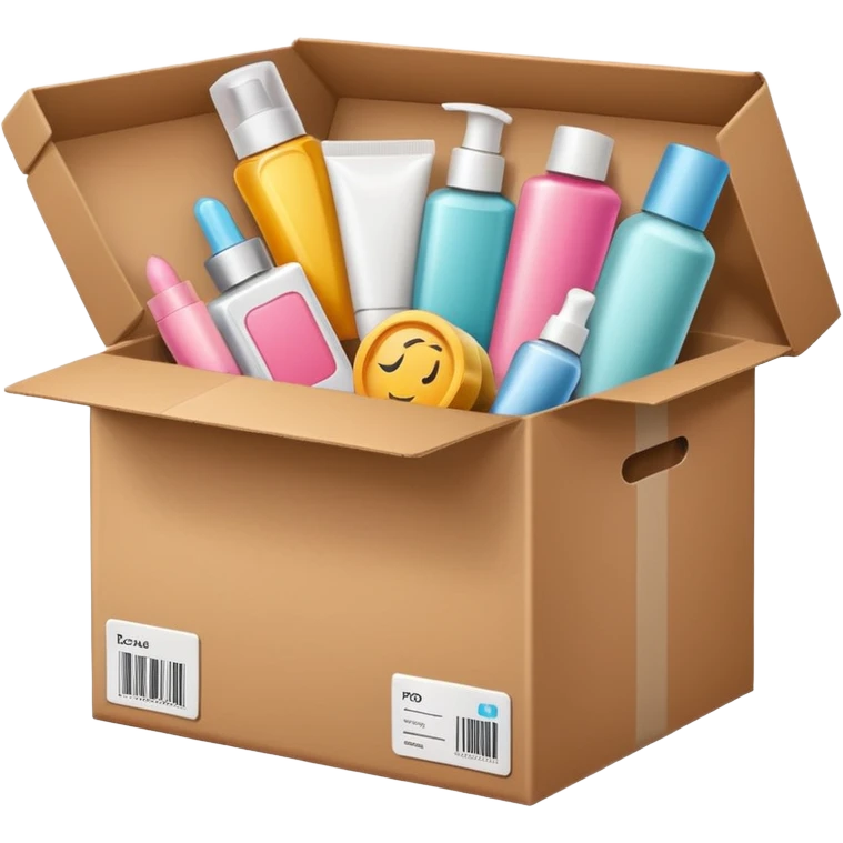 box with a label (on the label there are beauty products icon) emoji