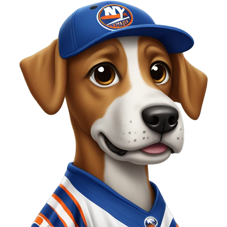 Dog wearing a New York islanders jersey emoji