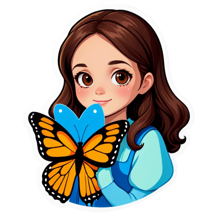 Brown haired girl holding big butterfly  emoji