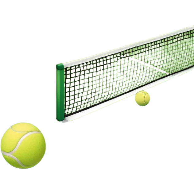 A tennis court with perfectly marked lines and a tennis ball resting near the baseline. The scene highlights the open space of the court, with a net dividing the two sides, capturing the focus and athleticism of the sport. emoji