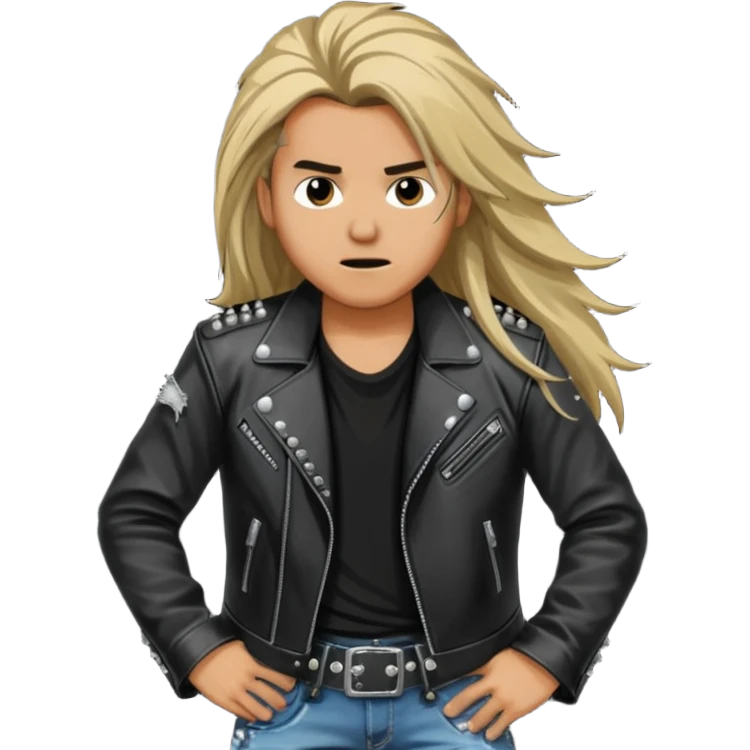 A long haired keyboardist headbanging, the keyboardist is rebellious in their clothing style. emoji