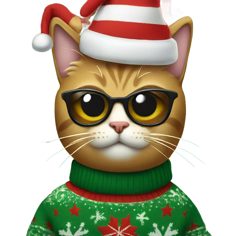 cat wearing a christmas sweater with sunglasses emoji