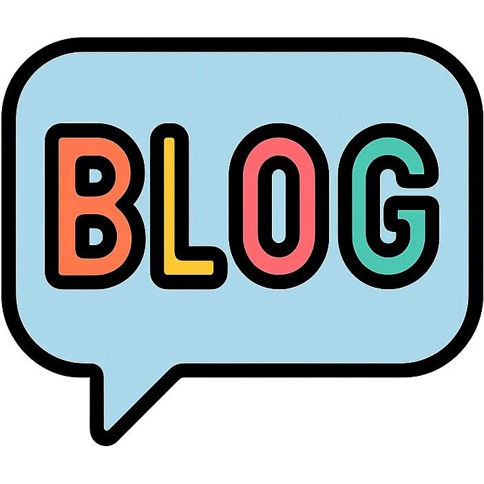 speech bubble with the word 'blog' in bold, multicolored letters, modern icon style emoji