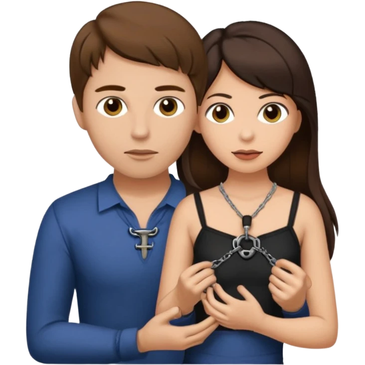 Brown hair Male submissive in chastity while tied down and is being pegged by a Hispanic female emoji
