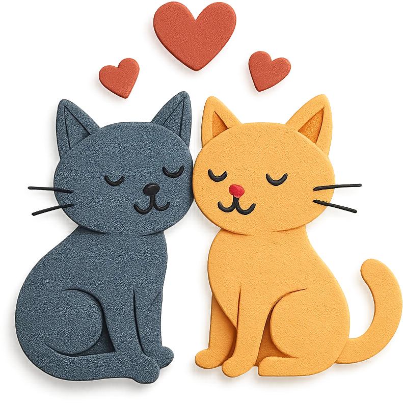 two cats in love, paper craft style with heart accents emoji