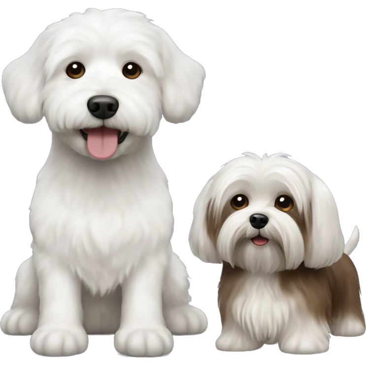 A white bichon dog and a Brown grey Mixed havanese dog  emoji