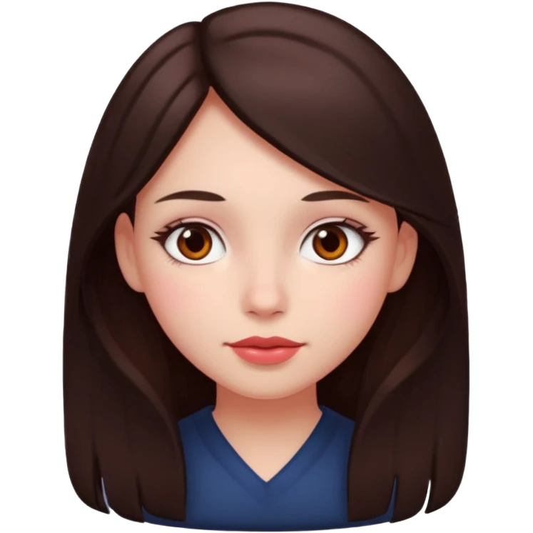 An emoji featuring a girl with dark brown long hair, brown eyes, light pinkish skin, red cheeks emoji