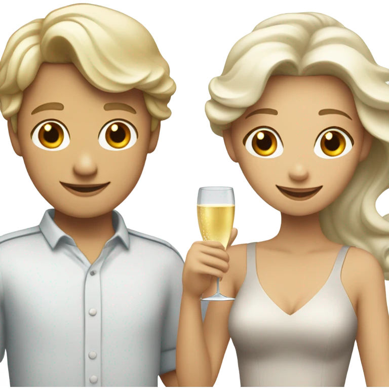 a white boy with gray hair and a girl with long blond wavy hair dancing with a glass of champagne emoji