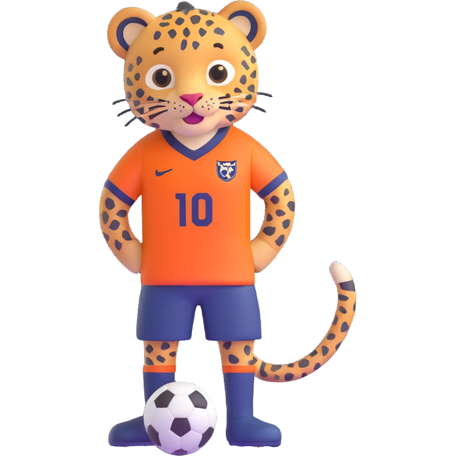 close-up of leopard in navy soccer jersey, smiling emoji