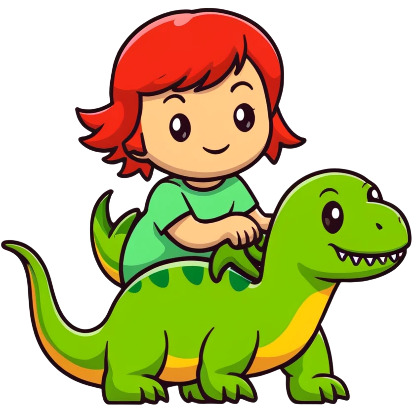 red-haired girl with a dinosaur tail and paws emoji