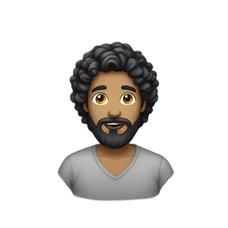 long curled black hair man with beard emoji