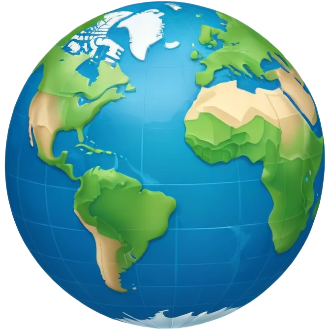 Earth globe with green landmasses creating a stylized 812 pattern, blue background, iOS emoji style, variation of previous design emoji