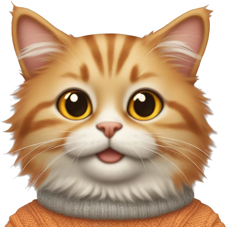 Orange, fluffy, cat in a sweater ￼￼ emoji