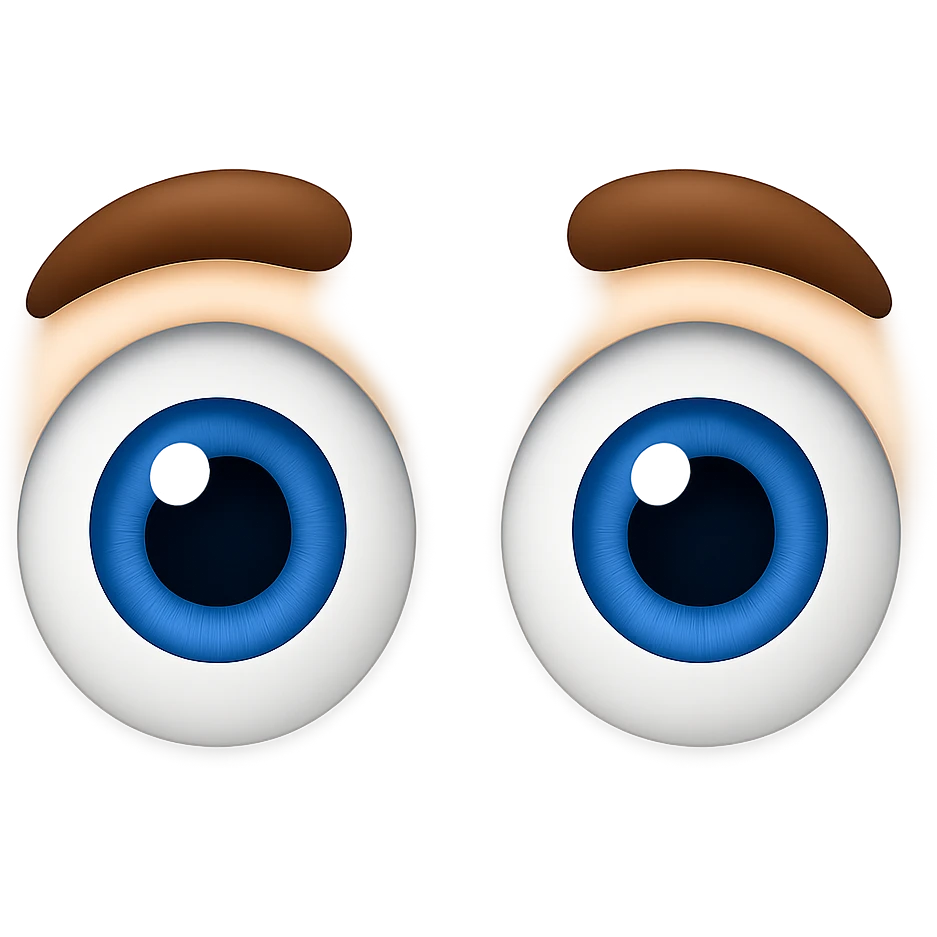 Create an eyes emoji inspired by the reference image but styled in iOS emoji style. The eyes should be large and expressive with blue irises, no face, just the eyes. emoji