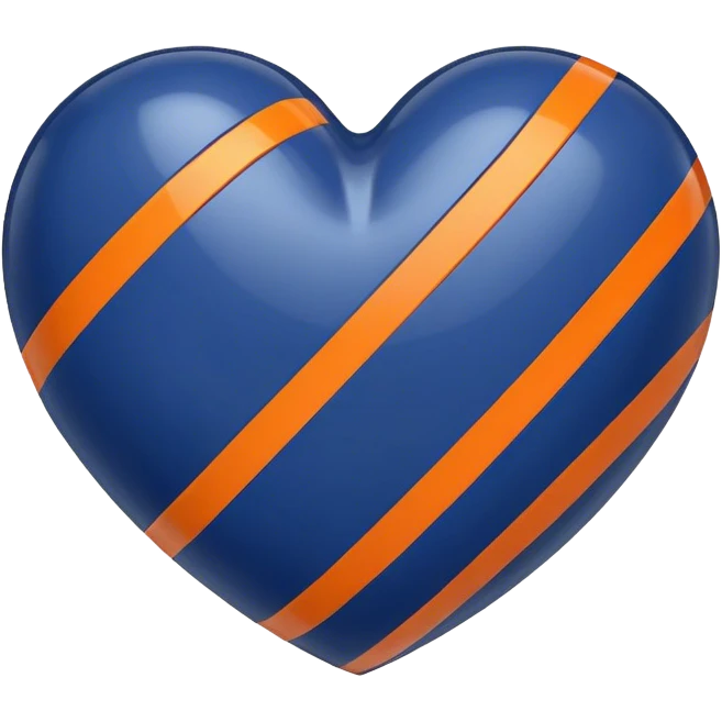 Glossy, sporty dark blue heart with diagonal orange athletic stripes going down one side emoji