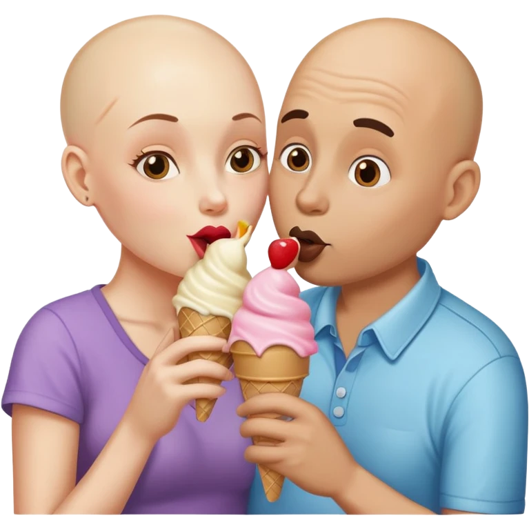 Bald man and woman kissing with icecream  emoji