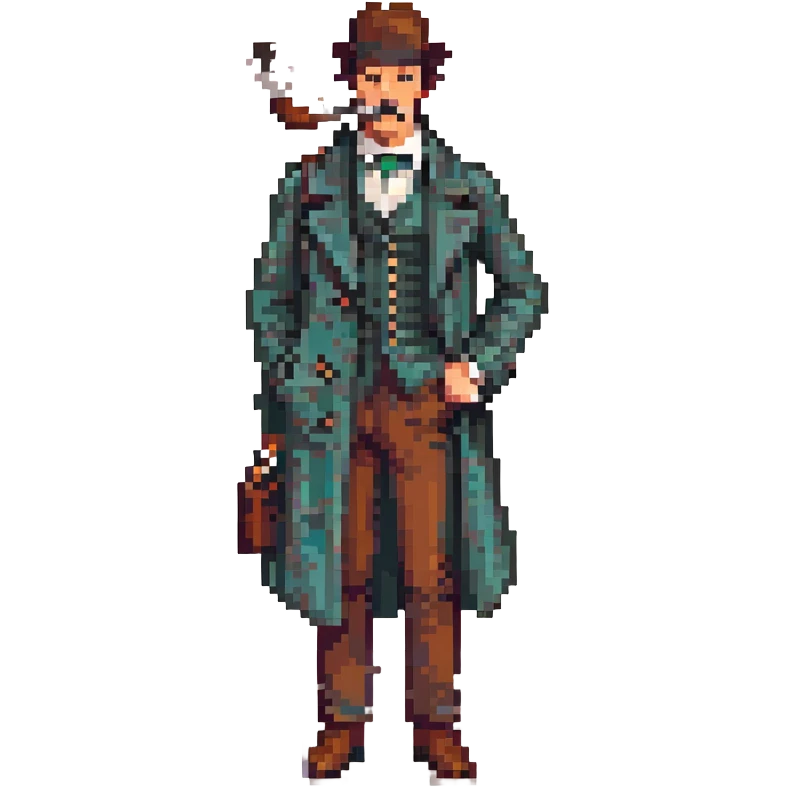 Sherlock Holmes curved smoking pipe pixel art style emoji