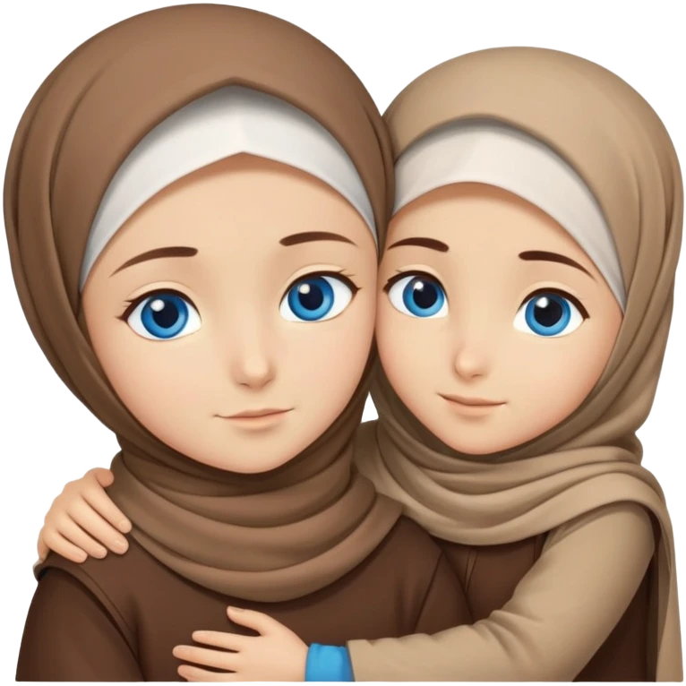 Turkish beautiful finish Konya girl blue eyes with brown beige hijab islamic dress and hugs with big boy brother  emoji