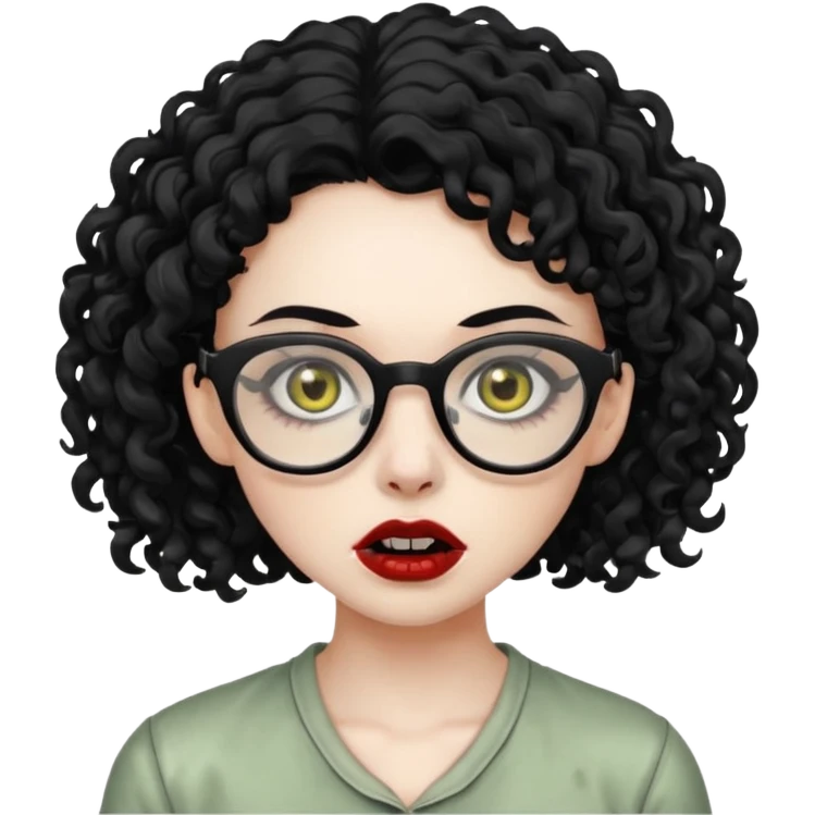 Faz uma zombie feminina de cabelo preto cacheado bonito e óculos de grau preto  emoji