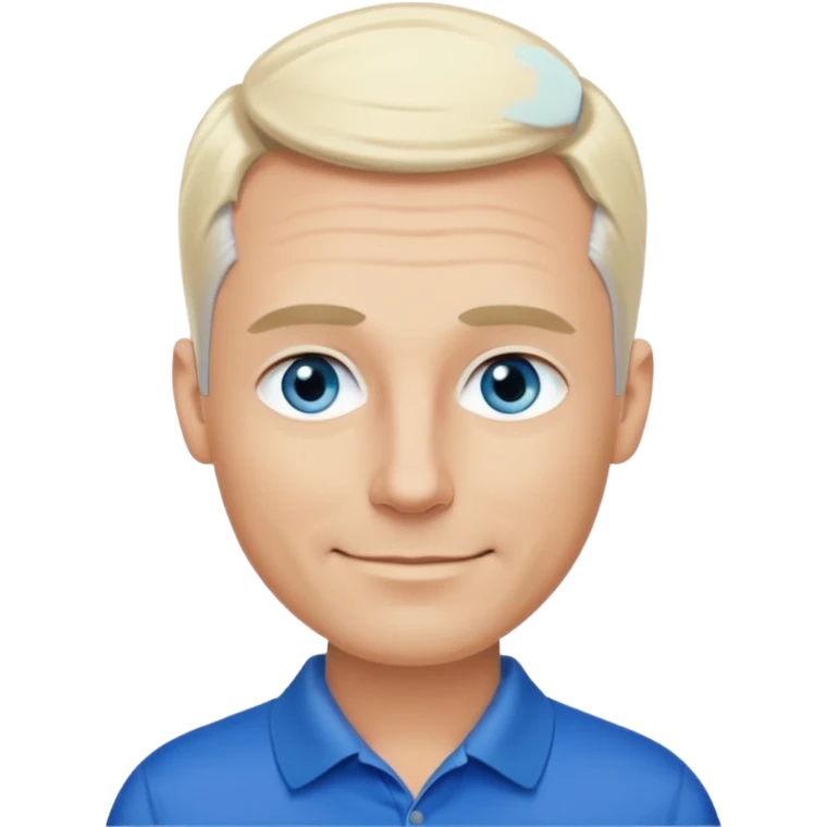 Avatar pic male 35 years old gray hair blue eyes clean shaven blonde eyebrows high cheekbones sly smile long eyelashes wearing a black golf shirt emoji