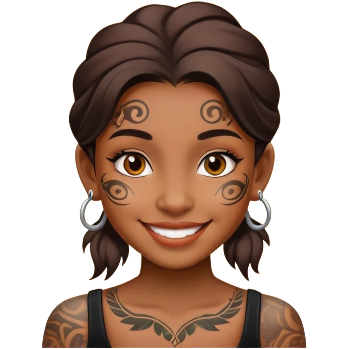 smiling girl with a face tattoo emoji