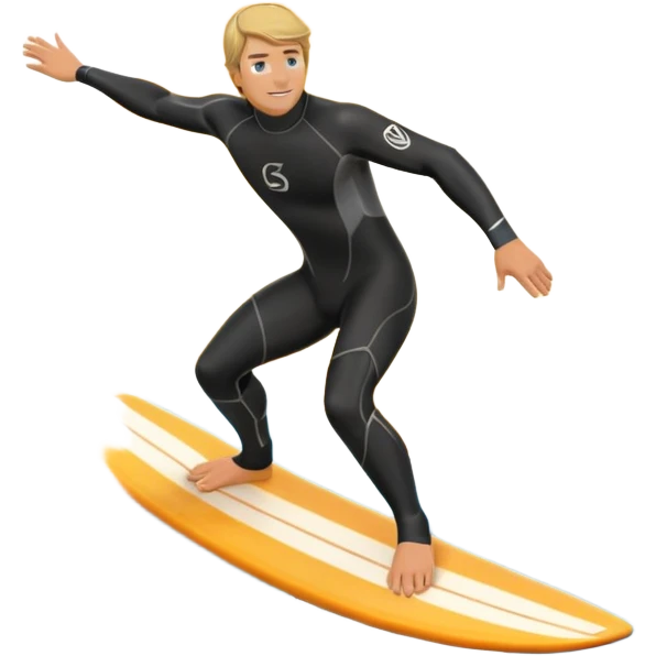 A surfer riding a large wave, skillfully balancing on their board as the ocean crashes around them. The scene captures the energy and excitement of surfing, with the sun setting in the background and the water sparkling under the light. emoji