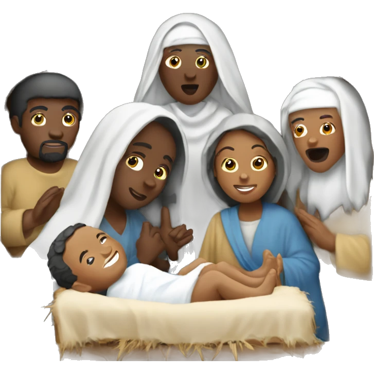 nativity scene  with white peoples  emoji