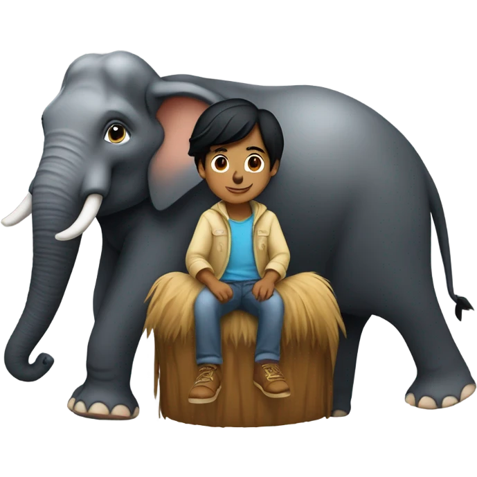 Indian boy with black hair riding a elephant emoji
