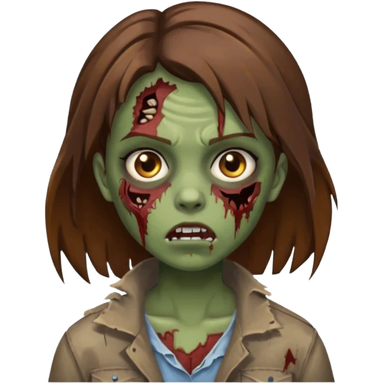 menina zumbi com a cara arranhada e franja morena emoji
