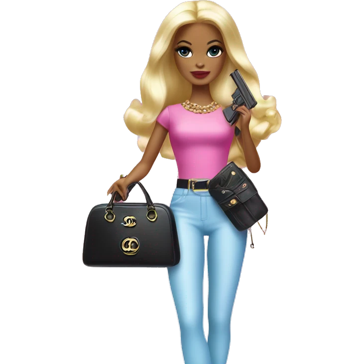 barbie girl holding chanel purse and toy gun  emoji