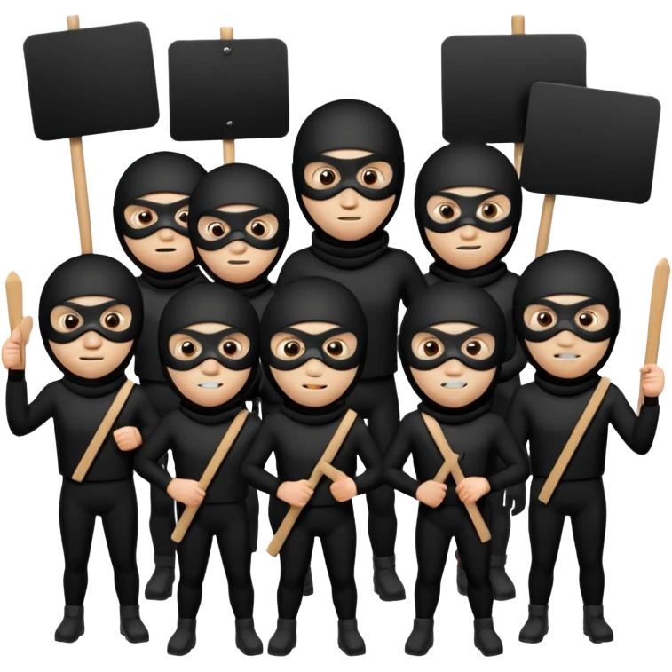 Ski mask people wearing black holding shields and signs emoji