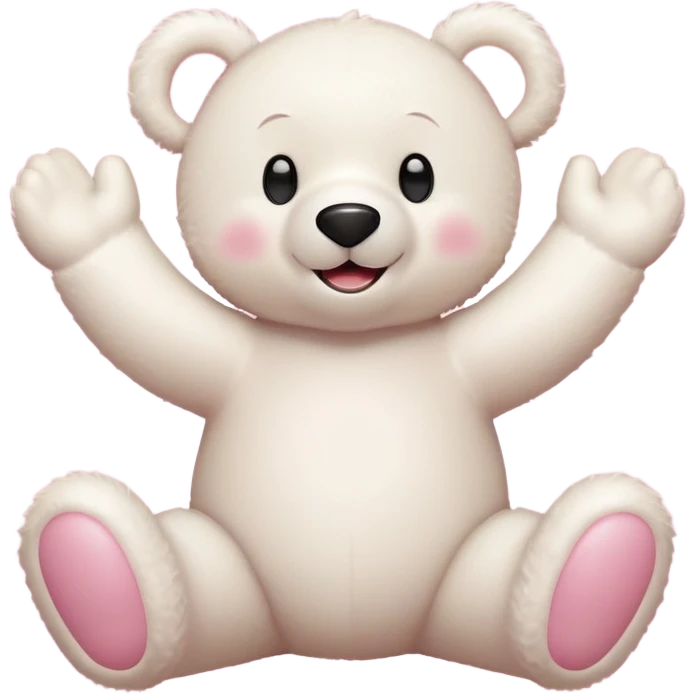 Osito blanco tierno, fondo rosa, guiñando un ojo y sonriendo con brazos levantados. emoji