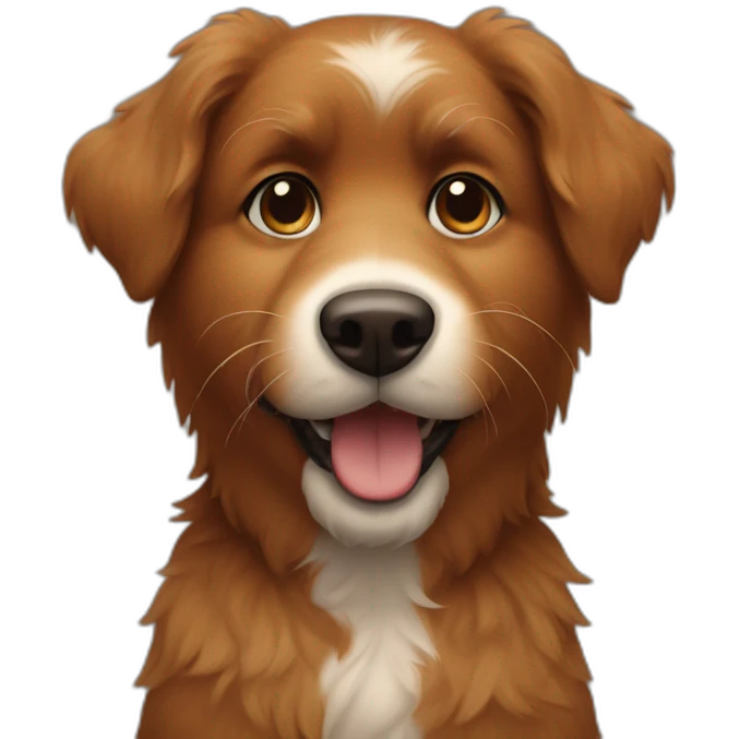 Brown furry dog with happy face emoji