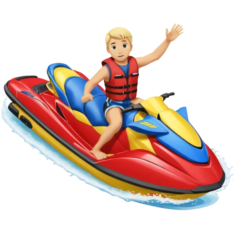 Bad boy  blonde hair with a red live west on the  blue yellow JetSki doing a back flip emoji