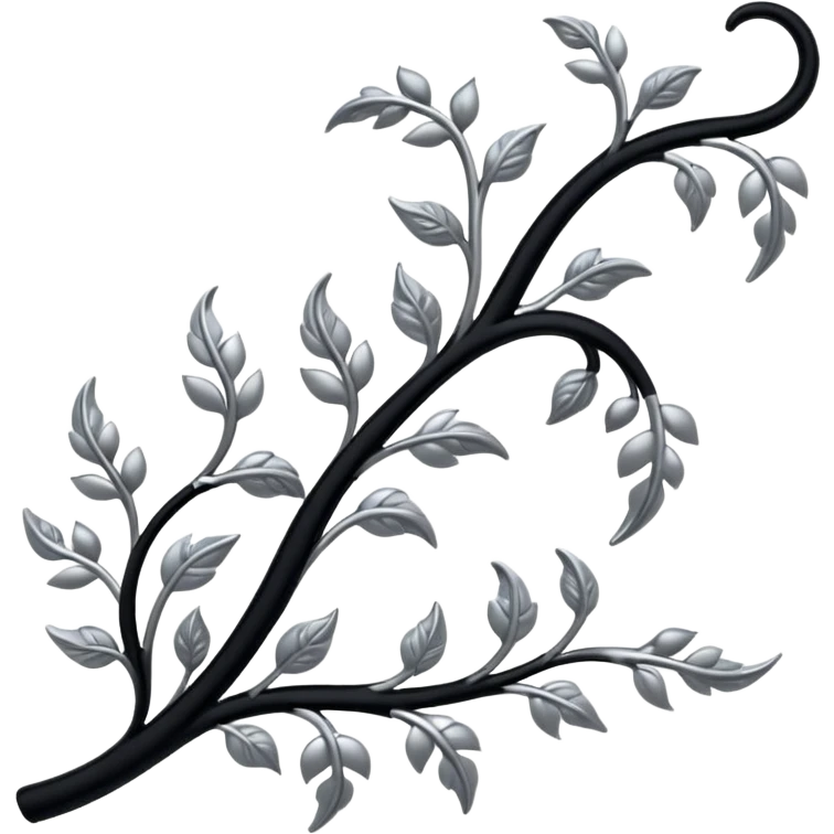 Black and silver filigree vine with leaves, artistic design, 3D, extremely detailed design emoji