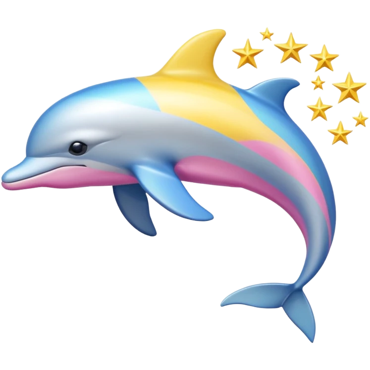 Blue, Yellow and pink streaked Dolphin with silver stars on it emoji