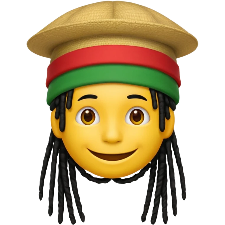 Yellow smile emoji with black dreads and a hat split vertically with three parts with red at the top yellow in the middle and green at the bottom emoji