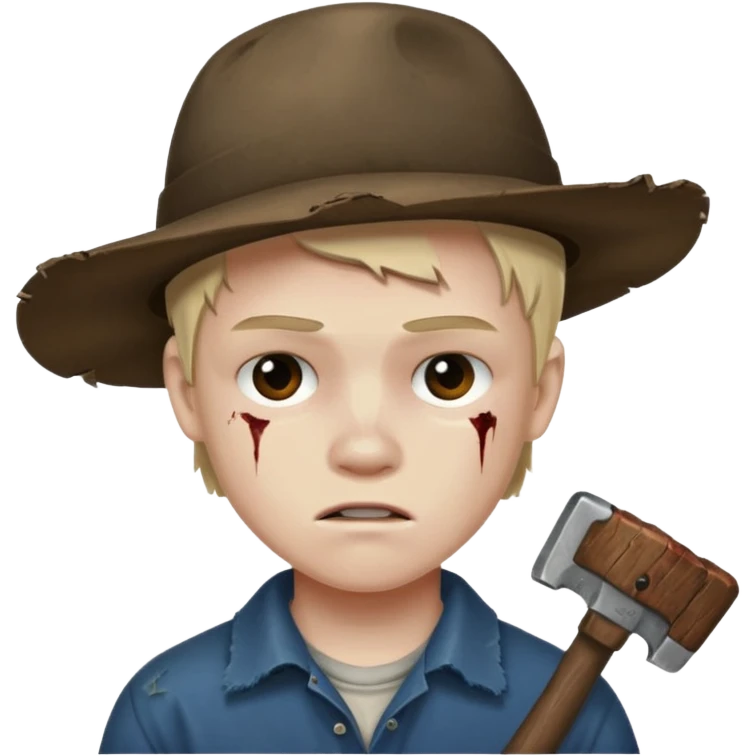 13 y/o Brian robeson at the beginning of Hatchet
distressed, has hatchet, bruised emoji