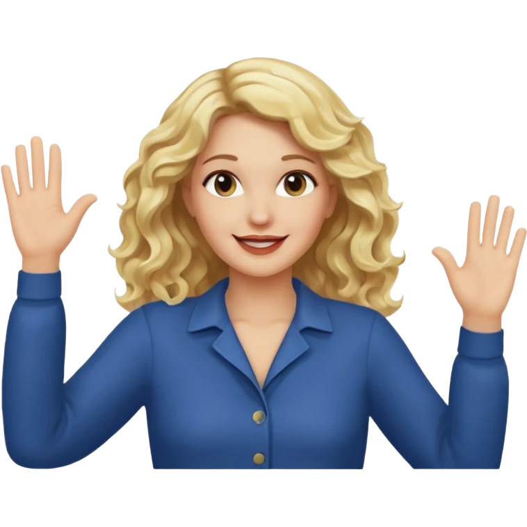 It wasn’t me, blonde wavy hair hands up smirk emoji