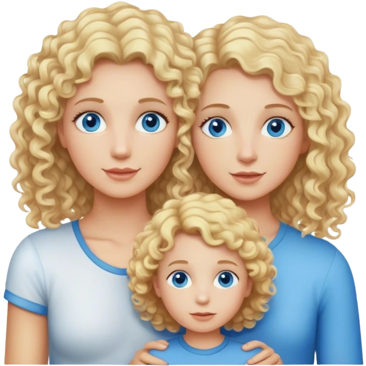Mom with curly blonde hair with twins blonde straight hair boy and girl blue eyes emoji
