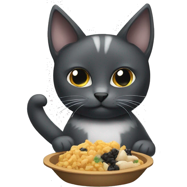 Gray and black cat eating food emoji