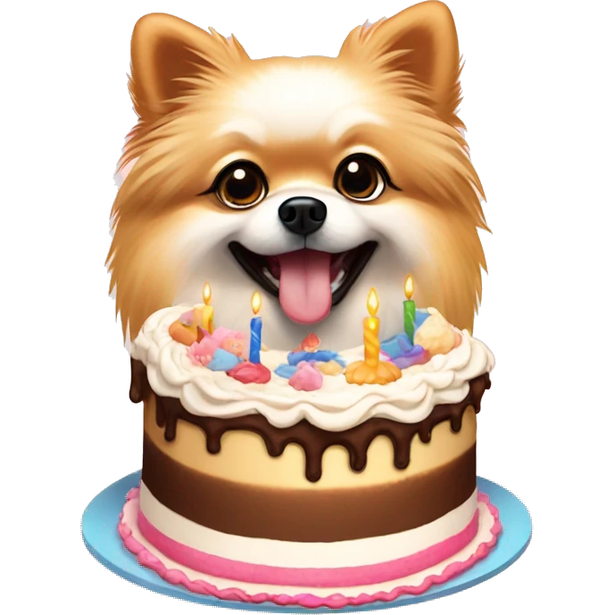 Crème Pomeranian with birthday cake emoji
