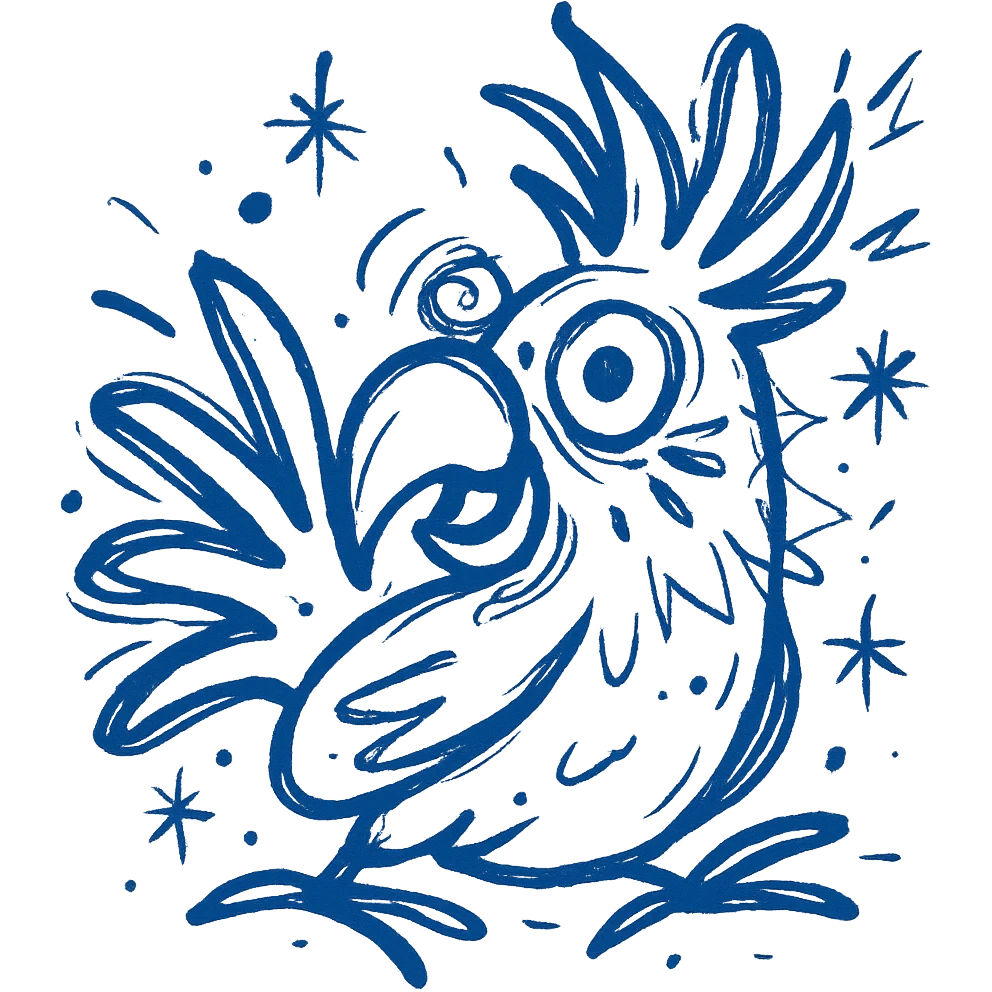 blue cockatoo icon, stylized, bold lines, playful look emoji