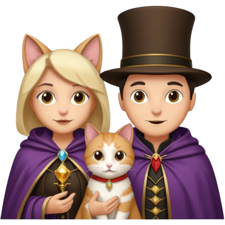 magician couple and their pet cat emoji