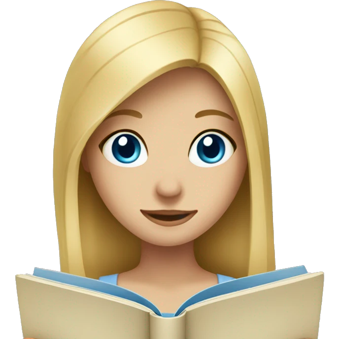 Blonde girl with blue eyes reading book  emoji