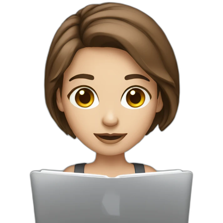 Beautiful programmer girl with brown hair working with MacBook emoji