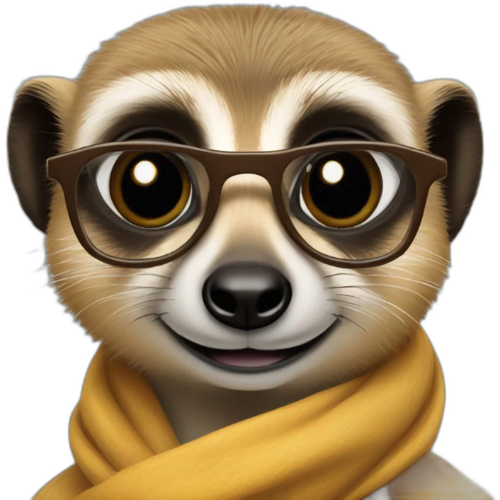 a meerkat with girly brown hairs, a silk scarf, and square eyeglasses emoji